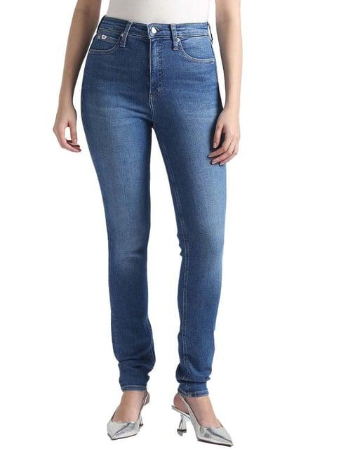 calvin klein skinny bright blue lightly washed high rise jeans