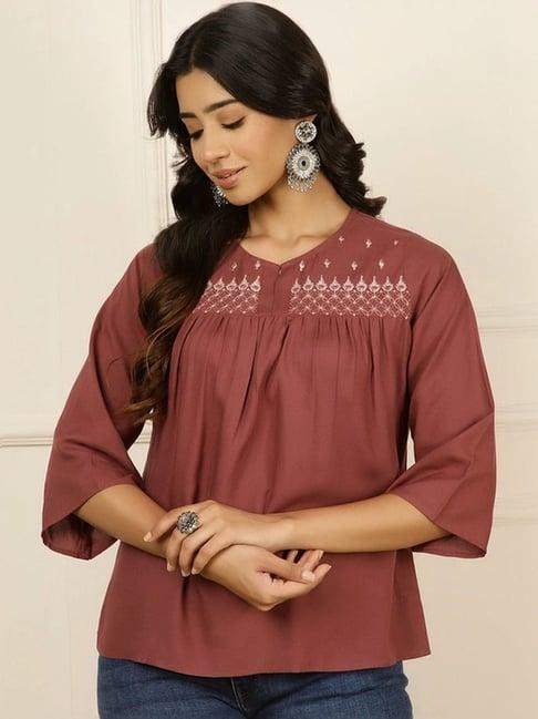 jaipur kurti brown embroidered top