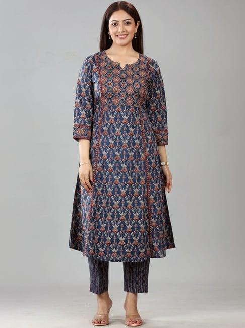 cotton culture navy cotton printed kurta pant set