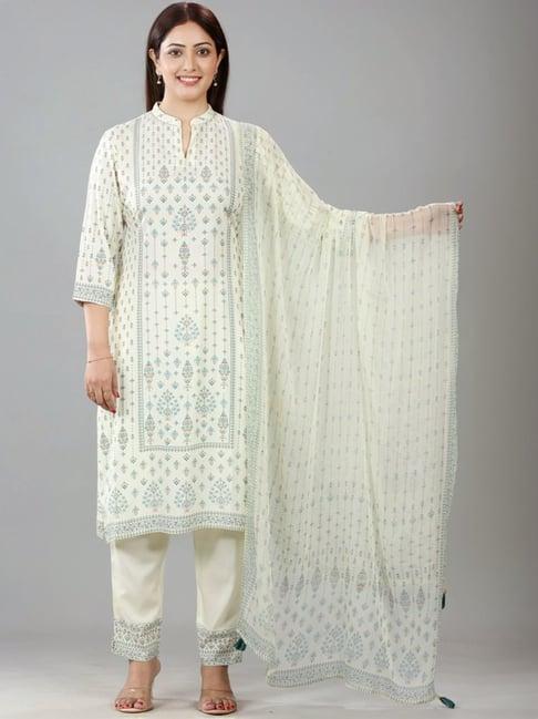 cotton culture cream cotton printed kurta pant set with dupatta