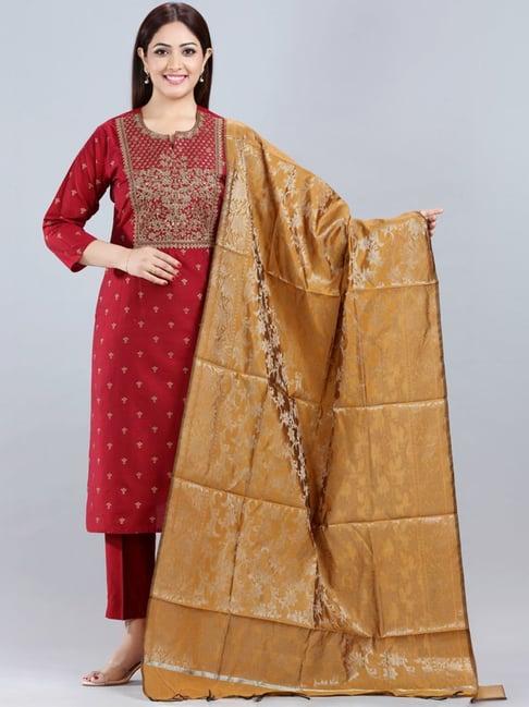 cotton culture maroon embroidered kurta pant set with dupatta