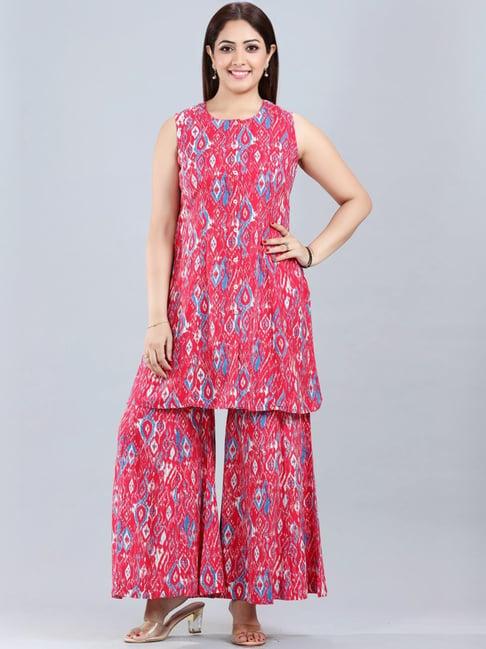 cotton culture pink cotton printed kurti palazzo set