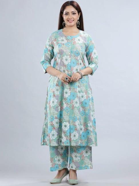 cotton culture blue cotton printed kurta palazzo set