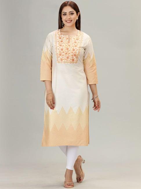 cotton culture beige cotton embroidered straight kurta