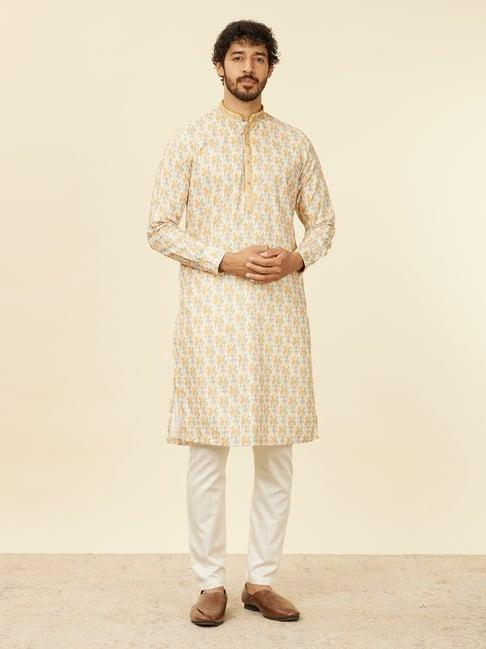 manyavar beige regular fit printed kurta bottom set