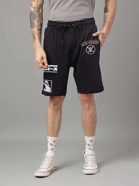 free authority black regular fit printed shorts