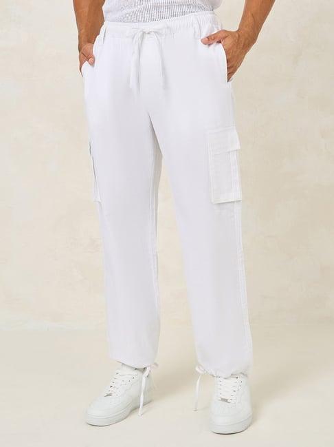 styli white loose fit cotton cargo trousers