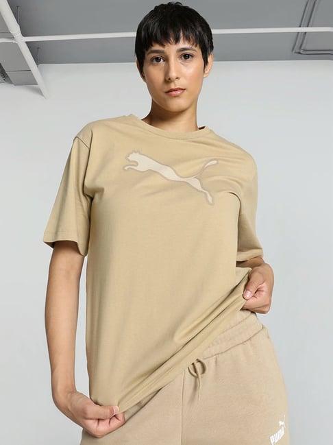 puma khaki cotton printed sports t-shirt