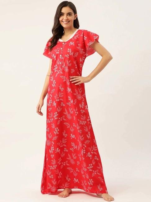 sweet dreams red cotton floral print nighty