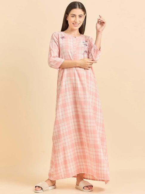 sweet dreams peach cotton chequered nighty