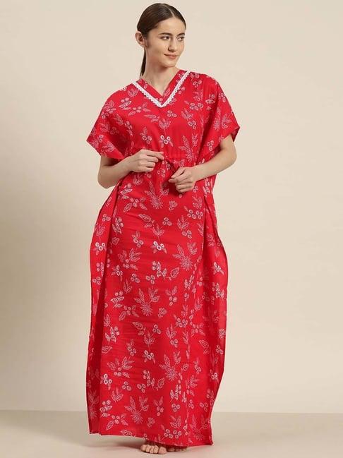 sweet dreams red cotton floral print kaftan