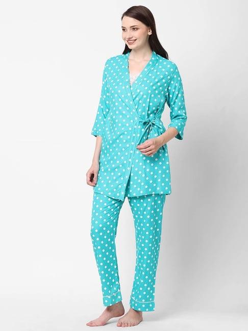 sweet dreams aqua blue polka dots top pyjama set with robe