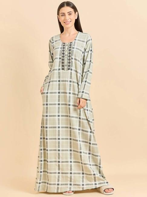 sweet dreams pista green cotton chequered nighty