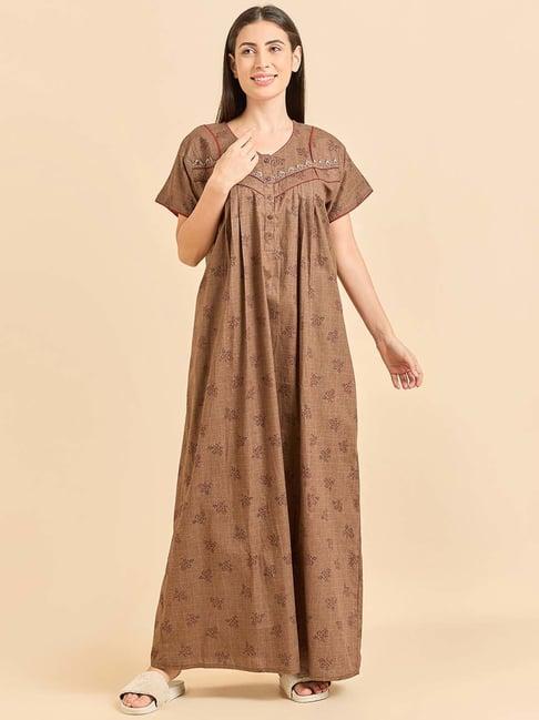 sweet dreams brown cotton floral print nighty