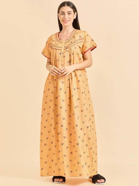 sweet dreams yellow cotton floral print nighty