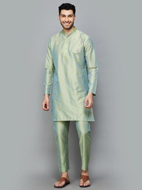 melange by lifestyle sage green regular fit kurta & pyajama set