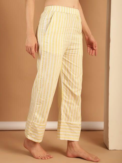 neudis yellow & white cotton stripes lounge pants