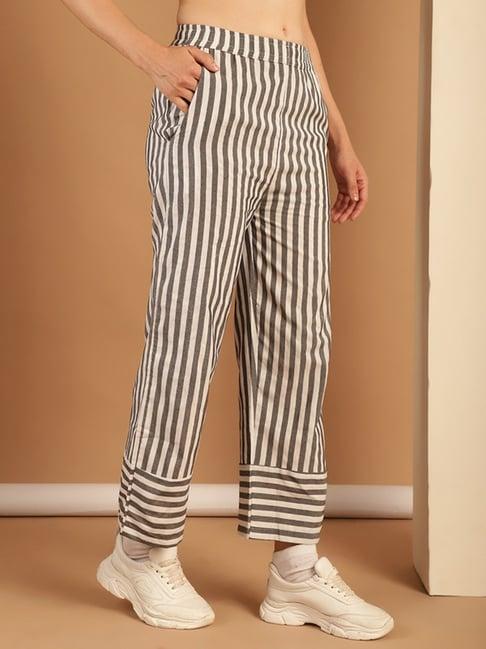 neudis black & white cotton stripes trousers