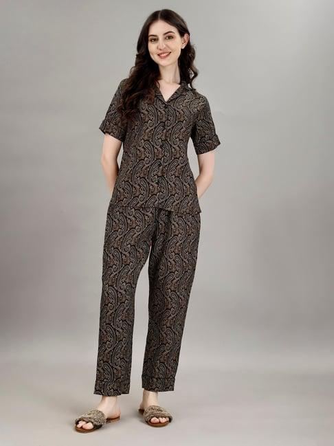 smarty pants black & olive printed shirt with pyjamas