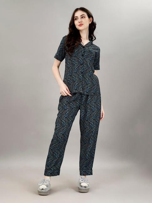 smarty pants blue & black printed shirt with pyjamas