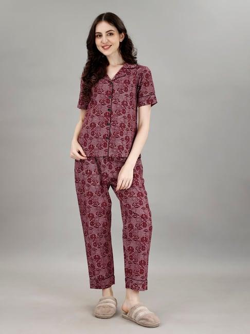 smarty pants maroon floral print shirt with pyjamas