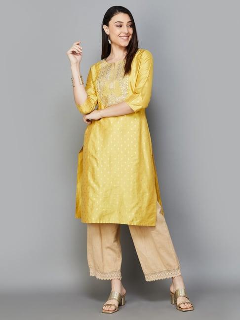 melange by lifestyle mustard embellished kurta