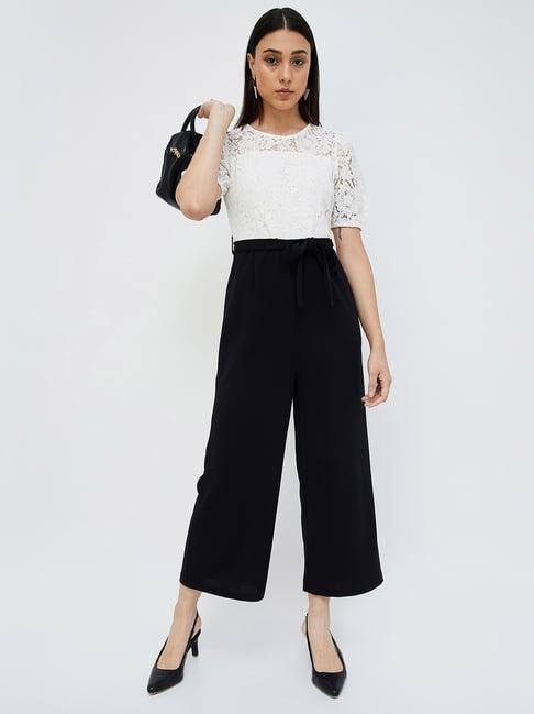 code by lifestyle black & white lace jumpsuit