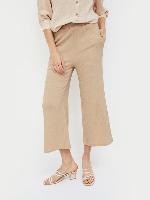 ginger by lifestyle beige regular fit mid rise pants