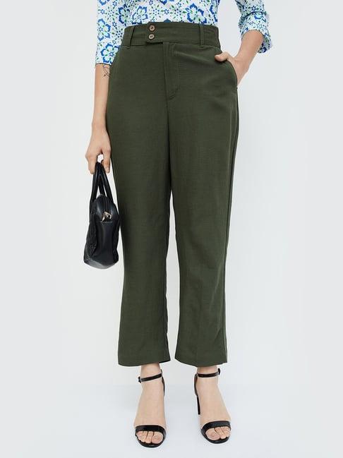 code by lifestyle olive regular fit mid rise trousers