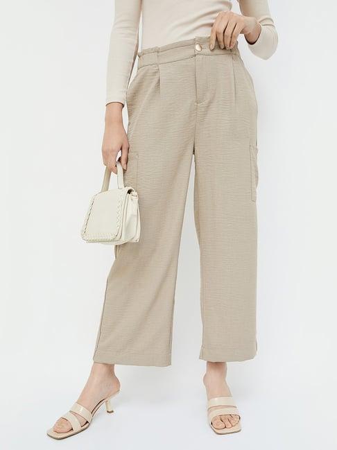 code by lifestyle beige regular fit mid rise trousers