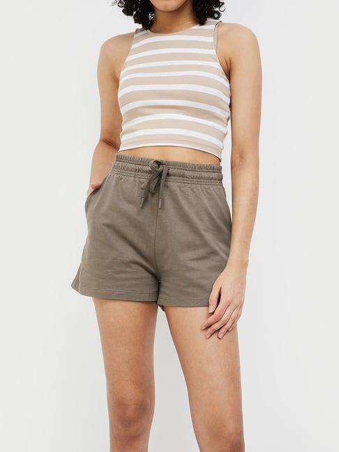 ginger by lifestyle brown cotton regular fit shorts