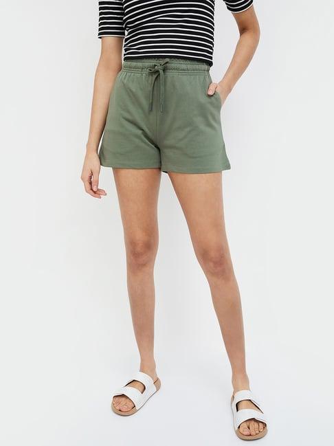 ginger by lifestyle olive cotton regular fit shorts