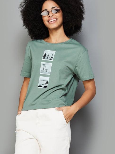 fame forever by lifestyle sage green cotton printed t-shirt