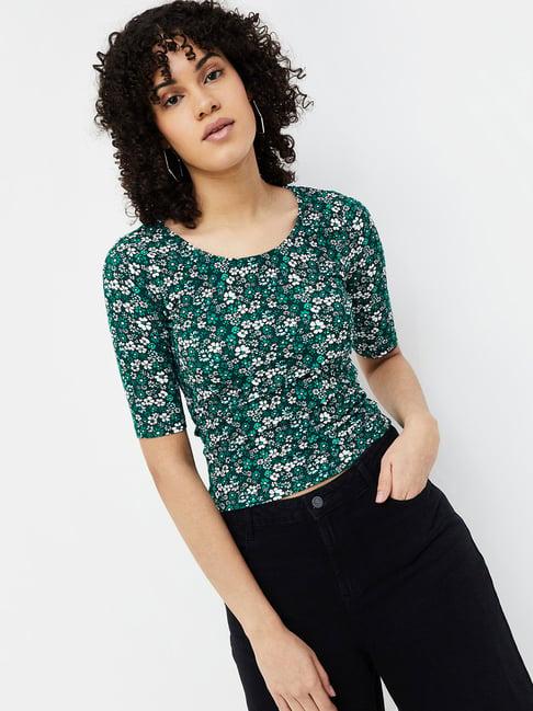 ginger by lifestyle dark green & white floral print top