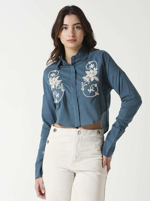 remanika blue cotton embroidered shirt