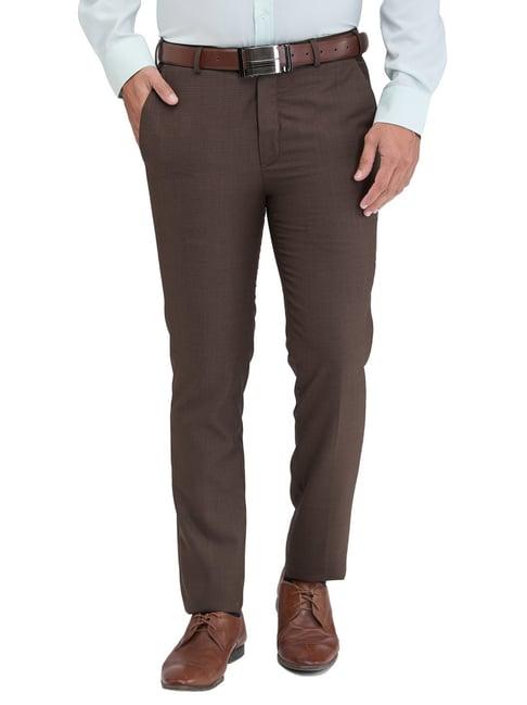 park avenue brown super slim fit texture trousers