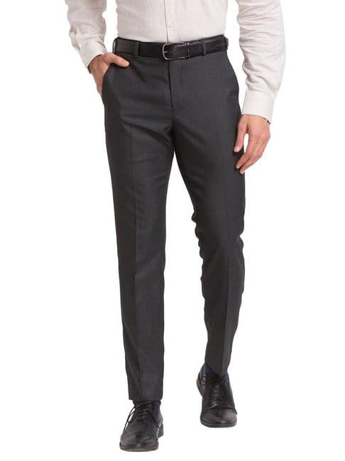 park avenue grey super slim fit texture trousers