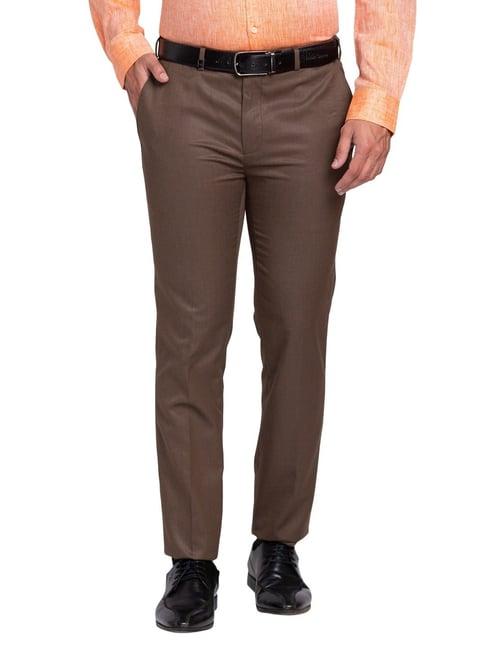 park avenue brown super slim fit texture trousers