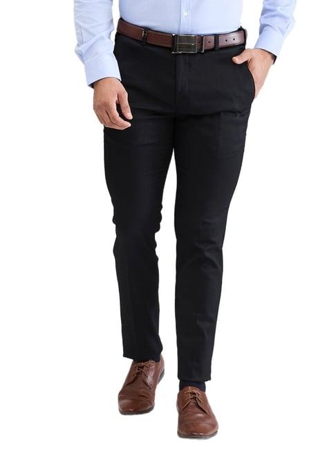 park avenue black super slim fit texture trousers