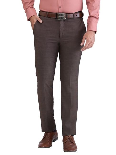 park avenue brown super slim fit texture trousers