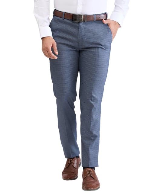 park avenue blue super slim fit checks trousers