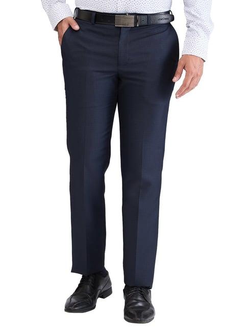 park avenue blue regular fit checks trousers