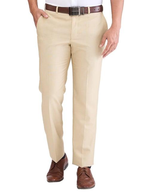 park avenue beige regular fit striped trousers