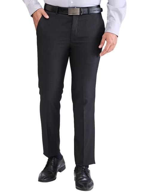 park avenue black super slim fit texture trousers