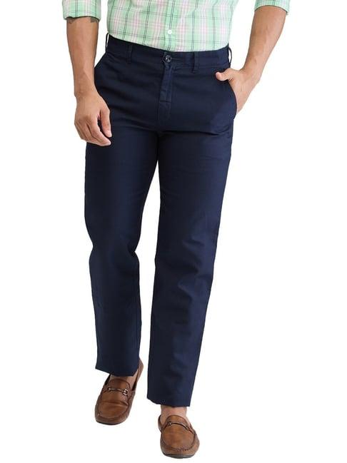 colorplus navy cotton linen tailored fit trousers