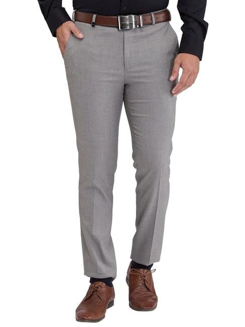 park avenue grey super slim fit texture trousers