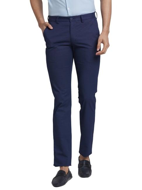 park avenue blue super slim fit texture trousers