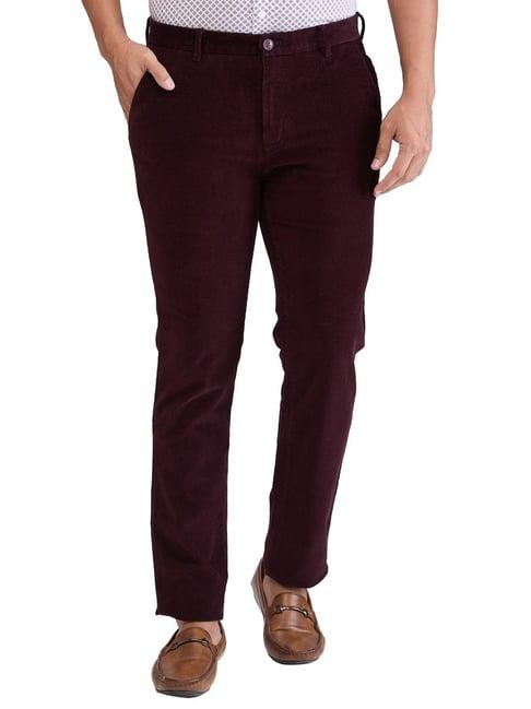 raymond maroon slim fit trousers