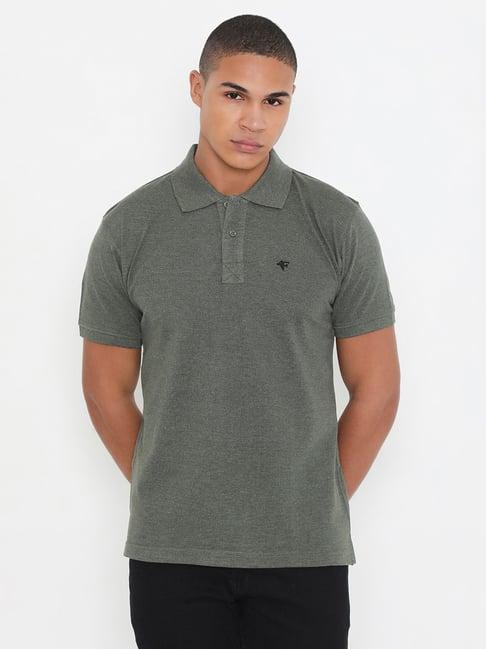 frenchie grey melange regular fit cotton polo t-shirt