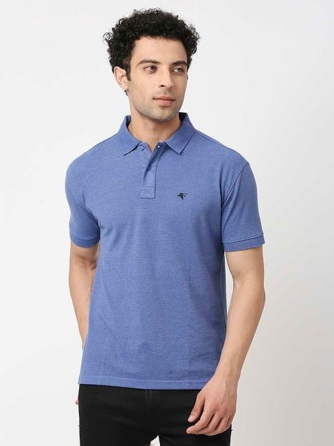 frenchie indigo melange regular fit cotton polo t-shirt